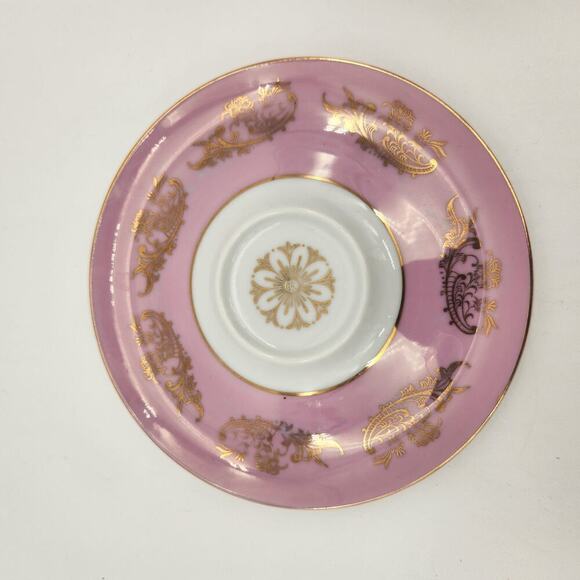 Royal Halsey Vintage Lusterware Pedestal Rose Tea Cup And Saucer Pink Gold‎ - Picture 8 of 9
